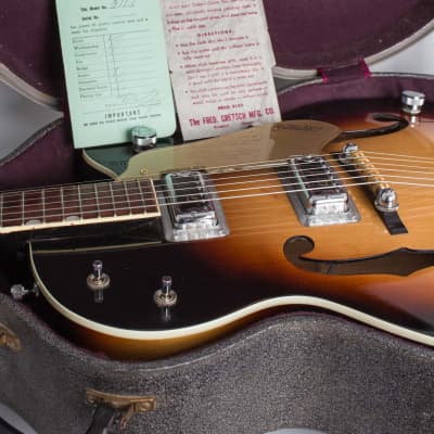 Gretsch  Model 6117 Double Anniversary Arch Top Hollow Body Electric Guitar (1962), ser. #50561, original two-tone grey hard shell case. image 17
