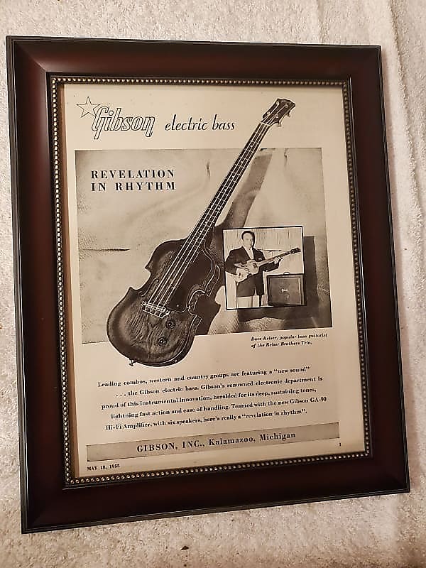 1955 Gibson Guitars Promotional Ad Framed Gibson Electric Bass GA-90 Amp Original image 1