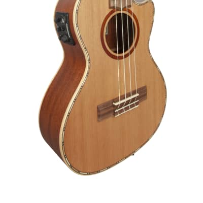 Lanikai CDST-CET Cedar Solid Top Cutaway Electric Tenor Ukulele w/ Gig Bag image 3