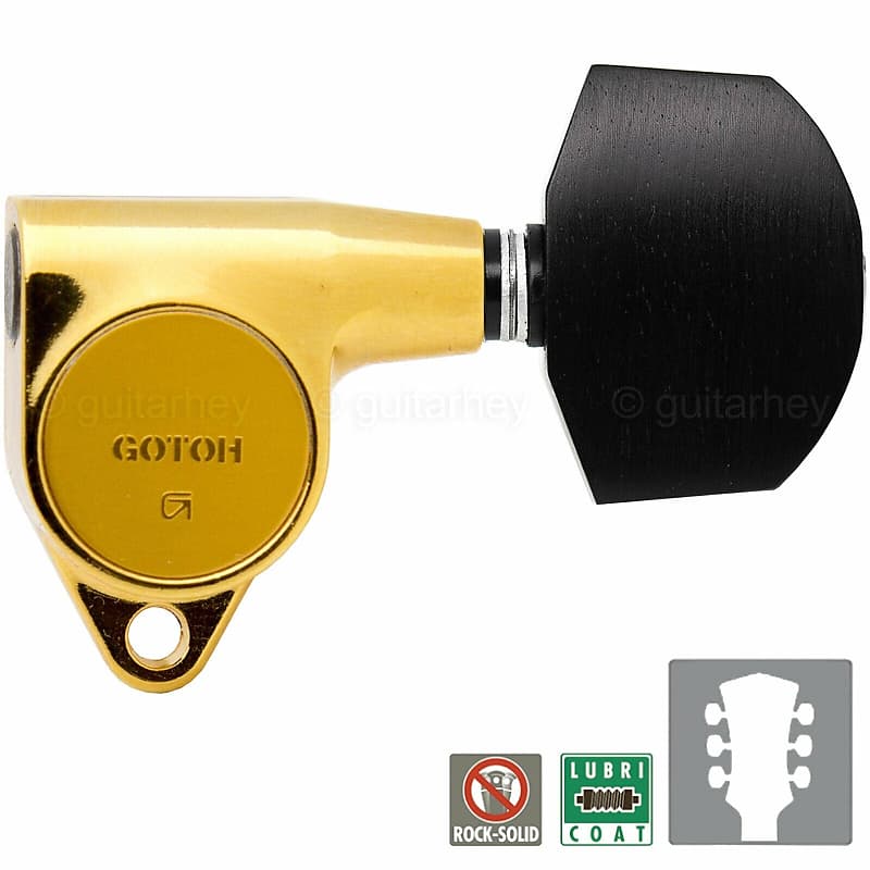 NEW Gotoh SG301-EN01 L3+R3 Tuning Keys w/ Large EBONY Buttons Set 3x3 - GOLD