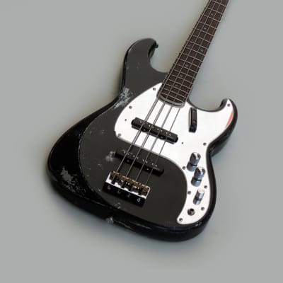 Black/Silver Heavy Relic Precision Style PS  Electric Bass Guitar By Burretone Guitars image 9