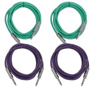 4 Pack of 10 Foot 1/4" TS Patch Cables 10' Extension Cords Jumper - Green & Purple image 1