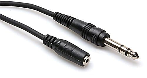 Hosa MHE-325 Headphone Adaptor Cable, 3.5 mm TRS to 1/4 in TRS, 25 ft image 1