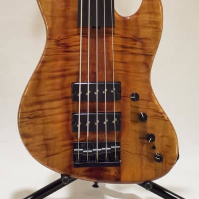 Sadowsky NYC Modern 5 String Fretless Bass  Koa Top  LED Side Dots Caramel Koa image 2