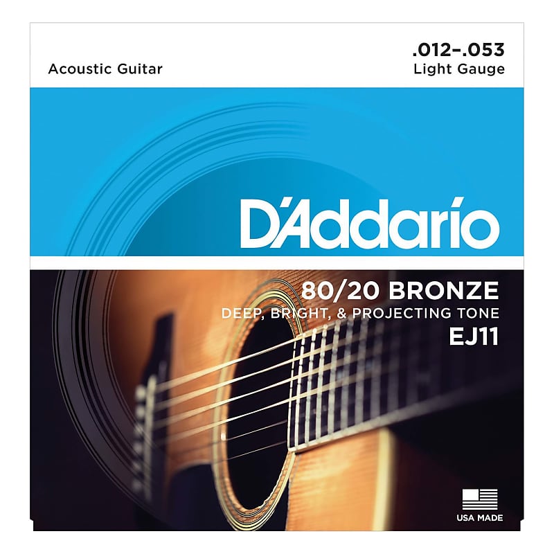 D'Addario EJ11 80/20 Bronze Light Acoustic Guitar Strings Set image 1