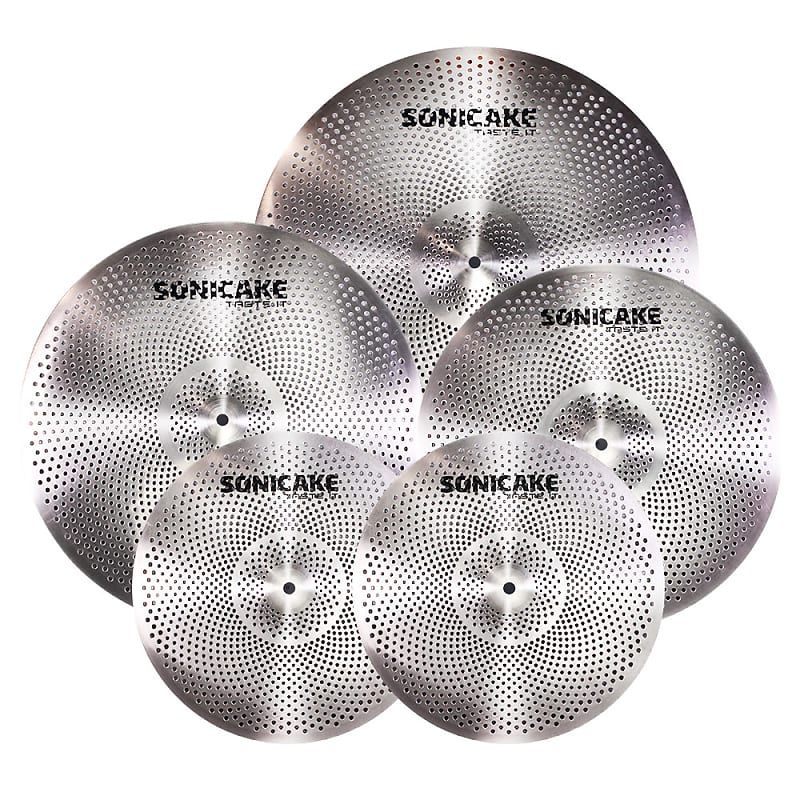 SONICAKE Low Volume Cymbal Pack Quiet Cymbal Set 14'hi-hat+16"crash+18'crash+20"ride 5 Pcs Drum Cymbal Set Practice Cymbal，Sliver(U.S. domestic inventory) image 1
