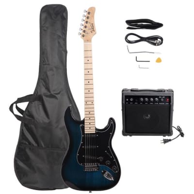 Glarry GST Beginner Electric Guitar Kit with Black Pickguard Dark Blue for sale