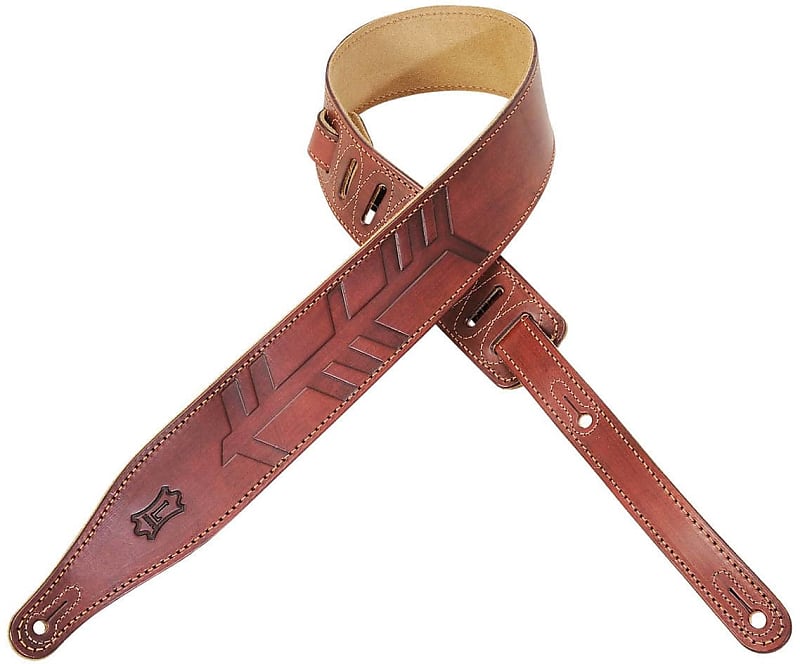 Levy's 2 1/2" Veg-tan Leather Guitar/Bass Strap w/ Hand Tooled Design - Burgundy image 1