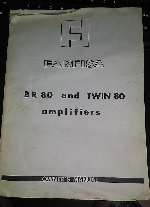 Farfisa Owners Manual and Schematic Diagram for BR 80 and Twin 80 Amplifiers image 1