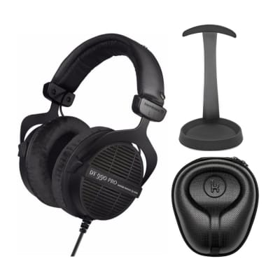 Beyerdynamic DT 990 PRO Studio Headphones (Ninja Black, Limited Edition) with Knox Gear Aluminum Stand and Hard Shell Case Bundle
