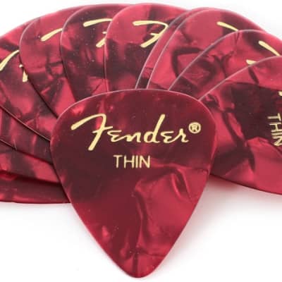 Fender 351 Premium Celluloid Guitar Picks - THIN RED MOTO - 12-Pack (1 Dozen) image 3