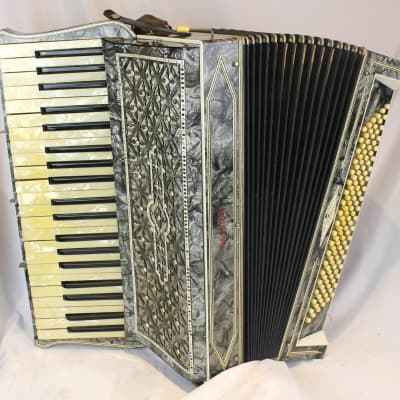 5980 - Slate Decorated Wurlitzer by Phil Baker Piano Accordion LMM 41 120 - As-Is For Parts or Repair for sale