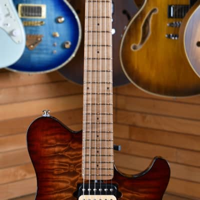 Music Man Axis Super Sport HH Tremolo Roasted Figured Maple Neck & Fretboard Quilted Amber image 8