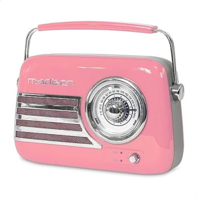 Madison - FREESOUND-VR40P - 30W Vintage Long Life Battery Radio with Bluetooth, USB and FM - Pink for sale