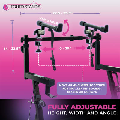 Liquid Stands 2 Tier Keyboard Stand Attachment - Adjustable Electric Digital Piano Stand for 54 - 88 Key Music Keyboards & Synths - Double Stand Extender for Square Tube Z Style Stands image 2