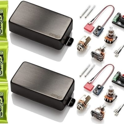 EMG 81 + 60 BRUSHED BLACK CHROME ACTIVE HUMBUCKER PICKUP SET SHORT SHAFT POTS ( 3 ERNIE BALL #2221 ) image 1