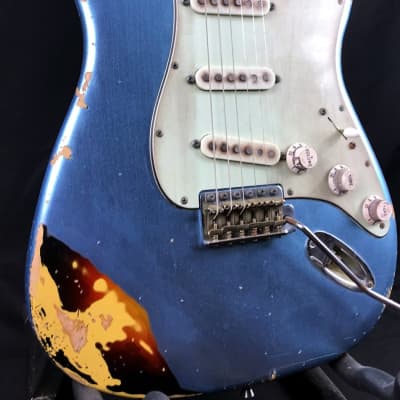 Custom/Hybrid Stratocaster, Heavy Relic, Blue Ice Metallic over 3-Tone Sunburst image 1
