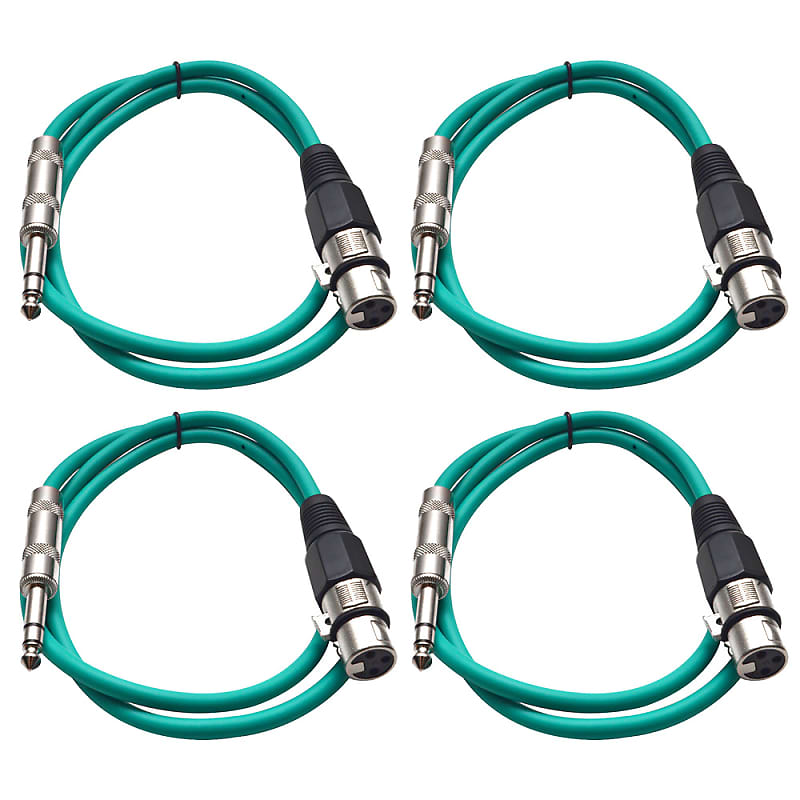 4 Pack of 1/4 Inch to XLR Female Patch Cables 2 Foot Extension Cords Jumper - Green and Green image 1