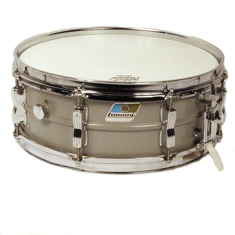 Ludwig L-404 Acrolite 5x14" Aluminum Snare with Rounded Blue/Olive Badge 1980s image 1