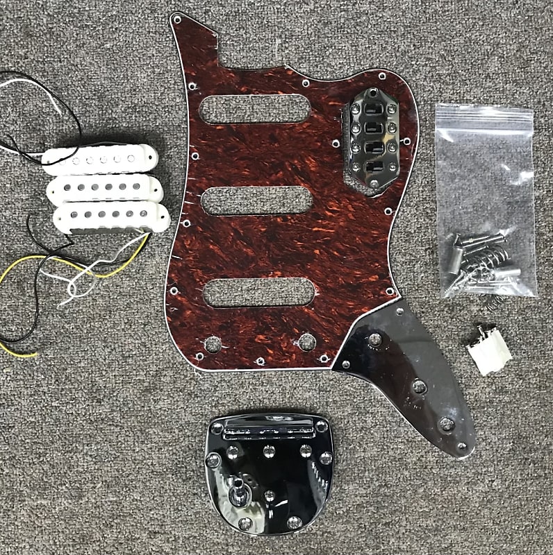 Squier Bass VI pickguard, pickups, bridge, control plates, Reverb