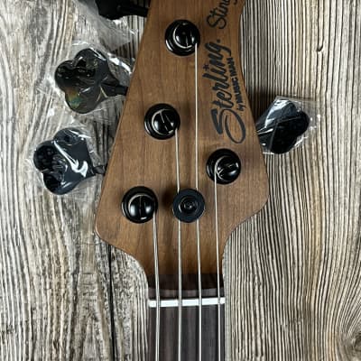 *NOS* Sterling by Music Man StingRay RAY34 HH 4-String Electric Bass w/ Gig Bag - Poplar Burl Amb image 5