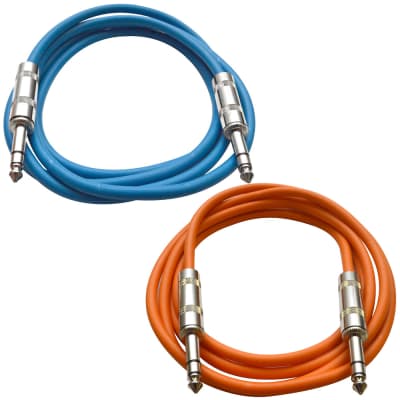 2 Pack of 1/4" TRS Patch Cables 6 Foot Extension Cords Jumper Blue and Orange image 1