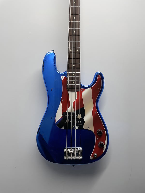 Mirror Blue Partscaster Precision Bass. New All-Parts FENDER-licensed JAZZ Bass neck. Featherweight! image 1