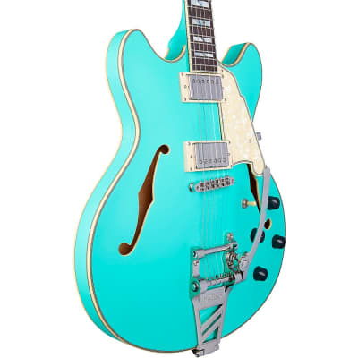D'Angelico Deluxe DC Semi-Hollow Electric Guitar With Shield Tremolo Matte Surf Green image 5