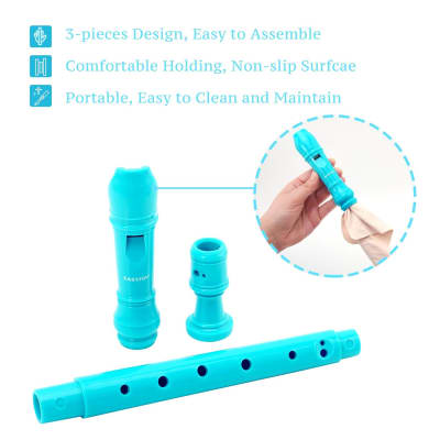 Soprano Recorder For Kids Beginners, 8 Hole Plastic German Fingering Flute Recorder 3 Piece With Cleaning Stick, Cotton Pouch, Fingering Chart, Colorful Box (Blue) image 5