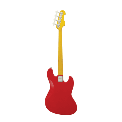 CNZ Audio JB Mini Left Handed Electric Bass Guitar - Maple Neck, Ivory Pickguard, Fiesta Red image 2