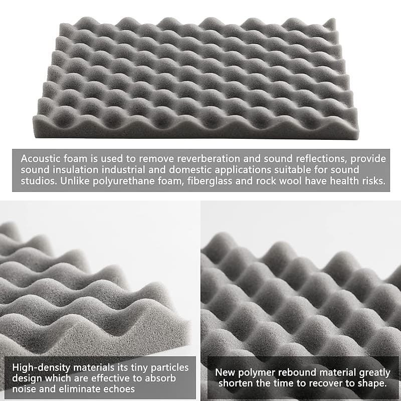 Acoustic Foam Sound Absorption Panels - Black (12 Pieces)