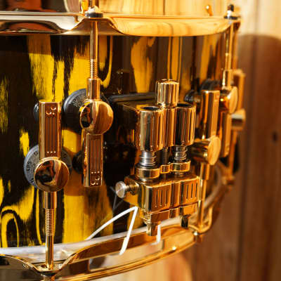 SONOR SQ2 Yellow Tribal/Ebony Heavy Beech Shell | Gold Plated Hardware | 6.5" x 14" Exotic Snare image 5
