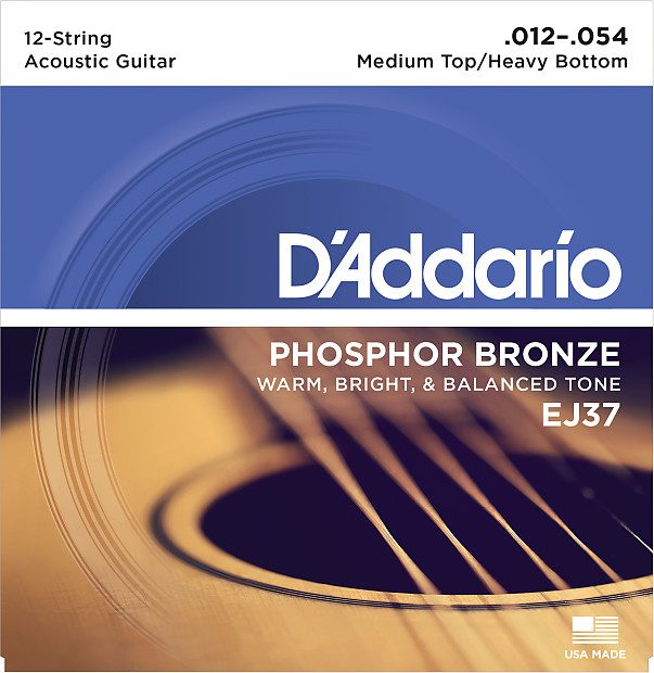 D'Addario EJ37 12-String Phosphor Bronze Acoustic Guitar Strings, Medium Top/Heavy Bottom, 12-54 image 1
