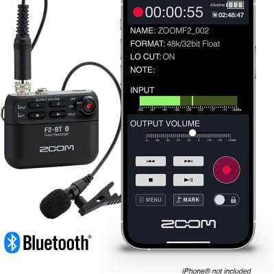 Zoom F2-BT Lavalier Recorder with Bluetooth, 32-Bit Float Recording, Audio for Video, Wireless Timecode Synchronization, Records to SD, and Battery Powered with Included Lavalier Microphone image 4