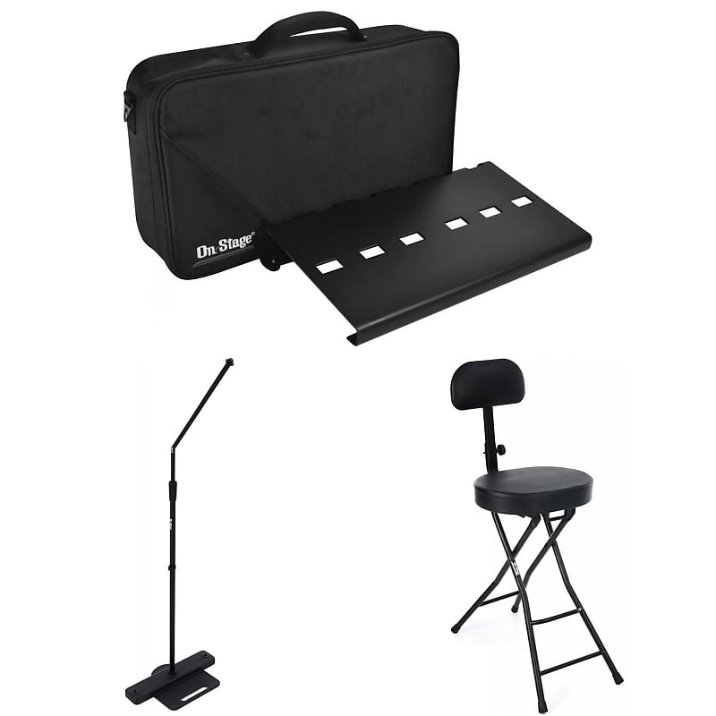 OnStage Pedalboard with Gig Bag Mic Stand and Stool Bundle Reverb