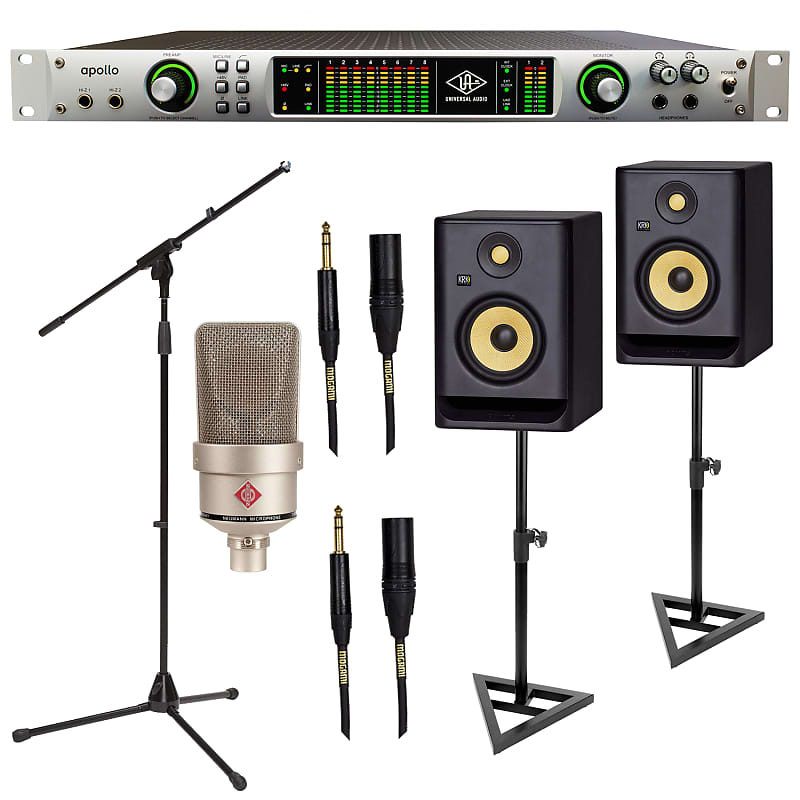 Universal Audio Apollo FireWire, Neumann TLM 103, (2) KRK RP5G4 Monitor, Monitor Stands, (2) Mogami XLR-1/4 Cables, Mic Stand Bundle image 1