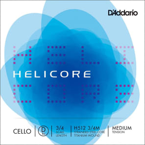 D'Addario H512 3/4M Helicore Cello Single D String - 3/4 Scale, Medium Tension
