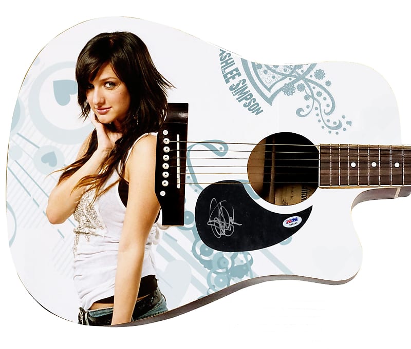 Ashlee Simpson Autographed 1/1 Custom Graphics Photo Guitar PSA image 1