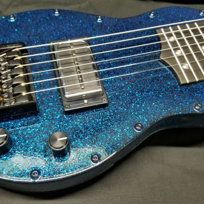 Fouke Industrial Guitars Industrial Aluminum Travel Lap Steel Guitar 2022 Magnum Blue Sparkle image 3
