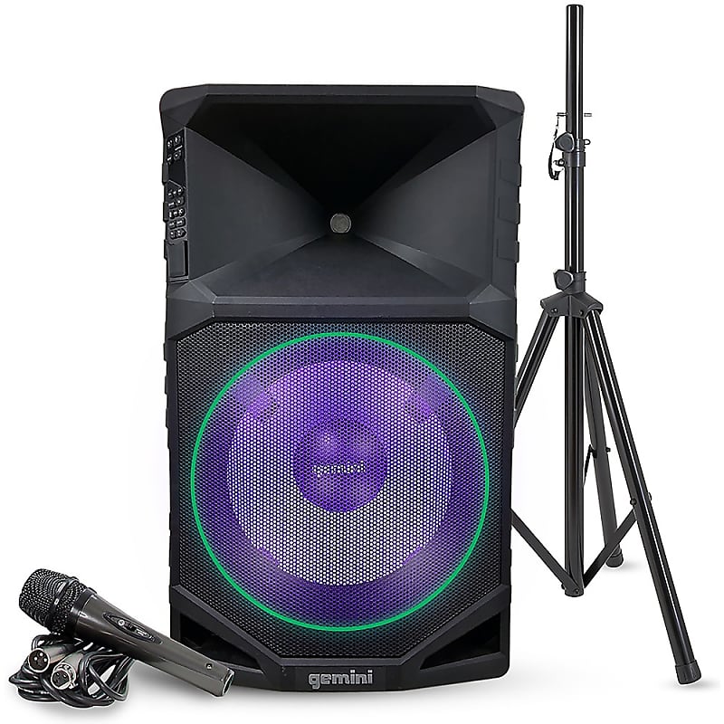 Gemini GSW-T1500PK 15" Rechargeable Weather Resistant Portable Speaker With Speaker Stand and Microphone Regular image 1