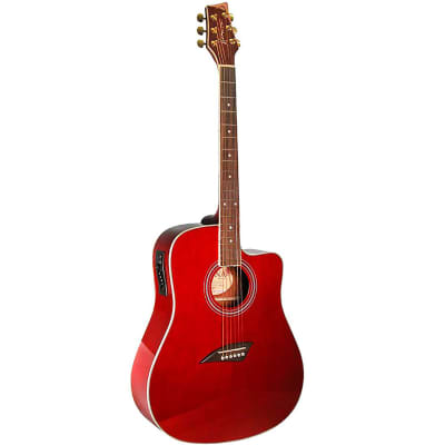Kona K1ETRD Dreadnought Acoustic Electric Guitar, Transparent Red for sale