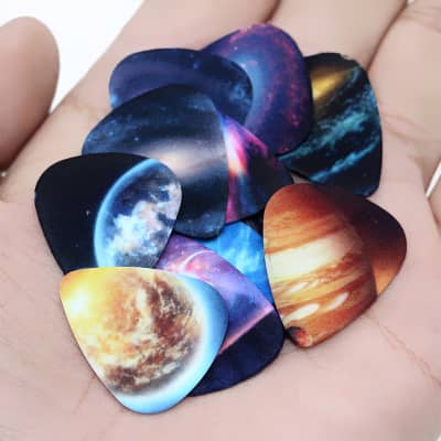 Medium Thickness Guitar Picks 0.71mm. Space Universe Images 10 Pcs. + Picks Holders. Fast Shipping! image 2