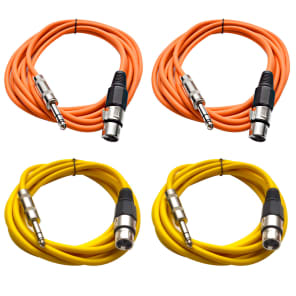 Seismic Audio SATRXL-F10-2ORANGE2YELLOW 1/4" TRS Male to XLR Female Patch Cables - 10' (4-Pack)