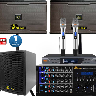 Home karaoke system- IDOLPRO 1200W Speakers Plus 2600W Bluetooth Mixing Amplifier& Dual Wireless Mics image 1