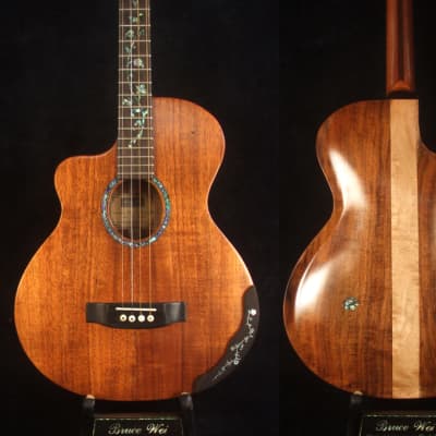 Bruce Wei Left-handed Hawaiian Koa, Acacia ARCH-BACK Cutaway 4 String Tenor Guitar, Vine Inlay TG-2055 for sale