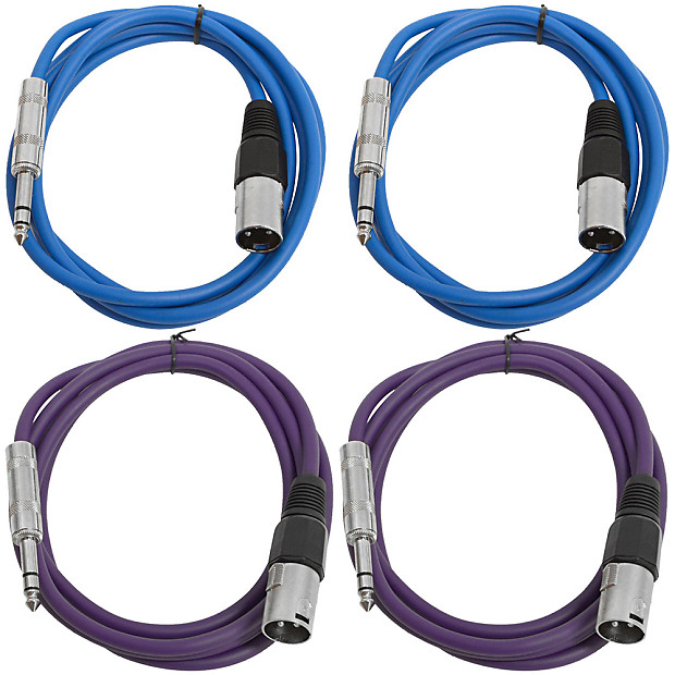 Seismic Audio SATRXL-M6-2BLUE2PURPLE 1/4" TRS Male to XLR Male Patch Cables - 6' (4-Pack) image 1