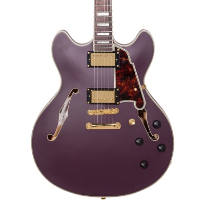D'angelico Deluxe DC w/ Stop-bar Tailpiece Left-Handed - Matte Plum B Stock image 3