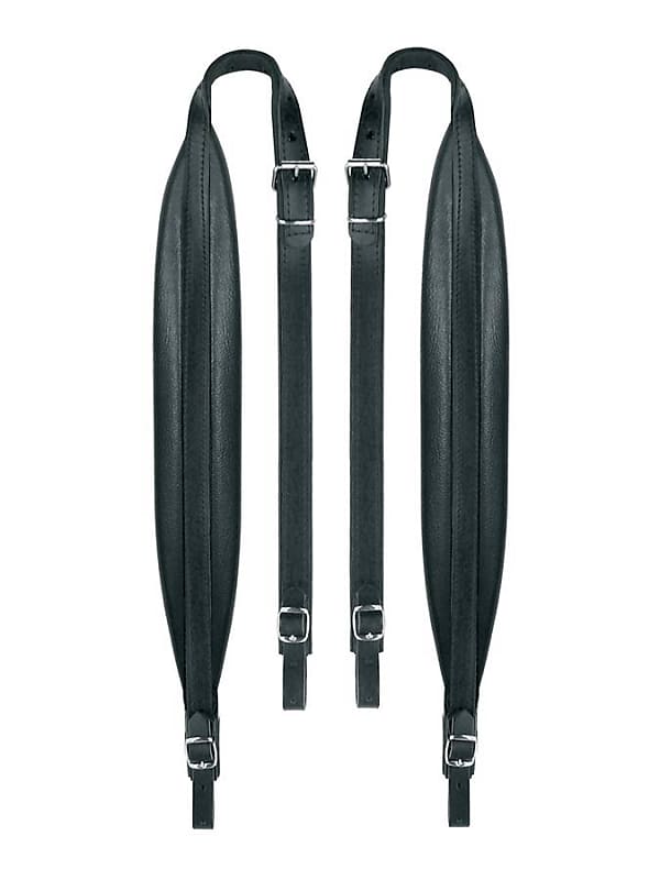 New Black Leather White Fuselli Accordion Shoulder Straps Width (4.5cm /  1.8in) Length (85~105cm / 33.5~41.3in)