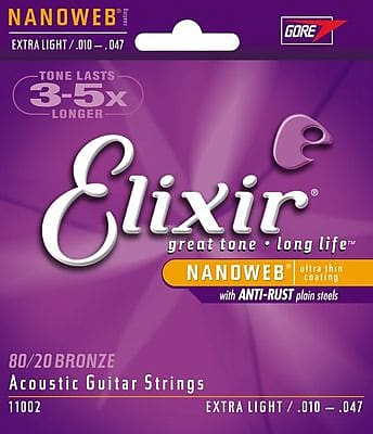 Elixir 11002 Nanoweb 80/20 Bronze Extra Light Acoustic Guitar Strings (10-47) image 1