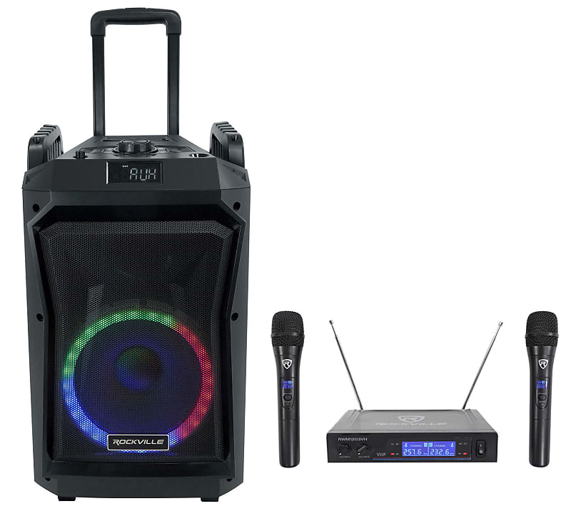 Rockville RockNGo 800 10" Portable Bluetooth Speaker w/LED+Wireless Microphones image 1